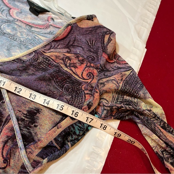 ANAC romantic V Neck Wrap shirt MIXED PRINTS Art to Wear purple women large top - Picture 2 of 15